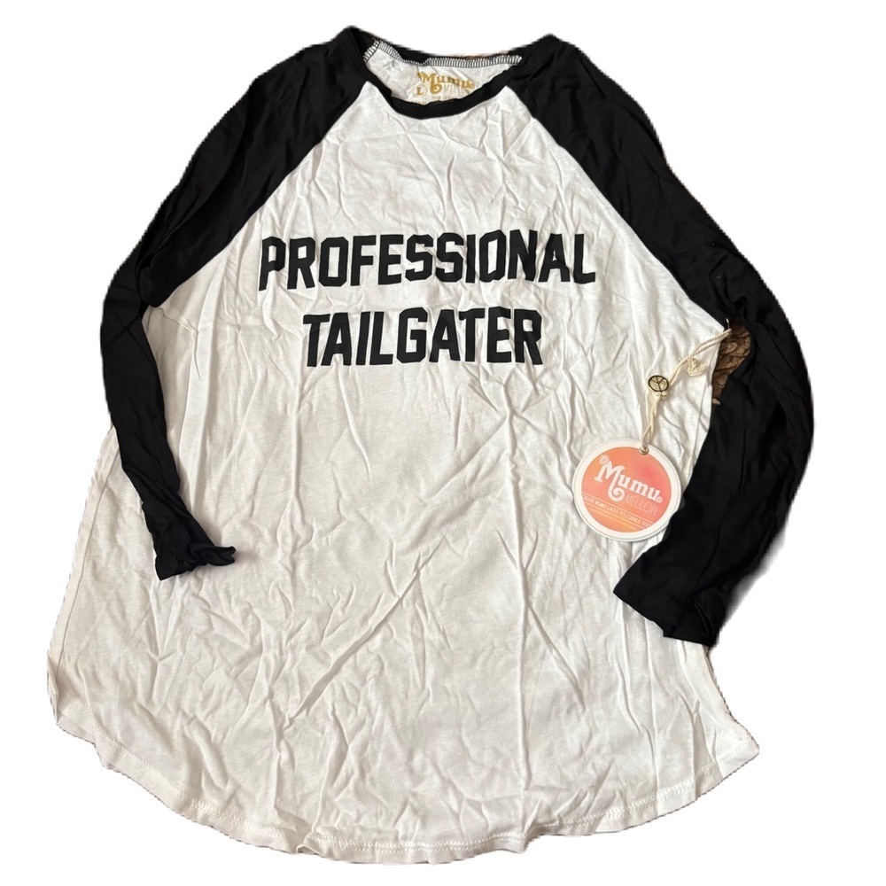 Show Me Your Mumu Professional Tailgater Raglan Shirt NEW Large Black White